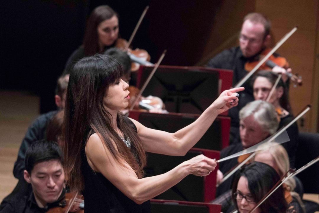 Photo by Courtney Perry. Conductor Sarah Hicks at the spring Campus Night 2017, Minnesota Orchestra.