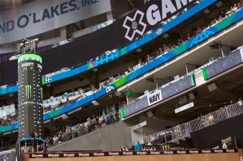 Evan "Big E" Doherty jumping during the Big Air competition at X Games Minneapolis.