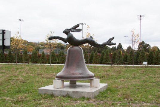 Hare on a Bell on Portland Stone Piers at the Minneapolis Sculpture Garden.