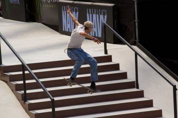 Jagger Eaton skateboarding over stairs at X Games Minneapolis 2017.