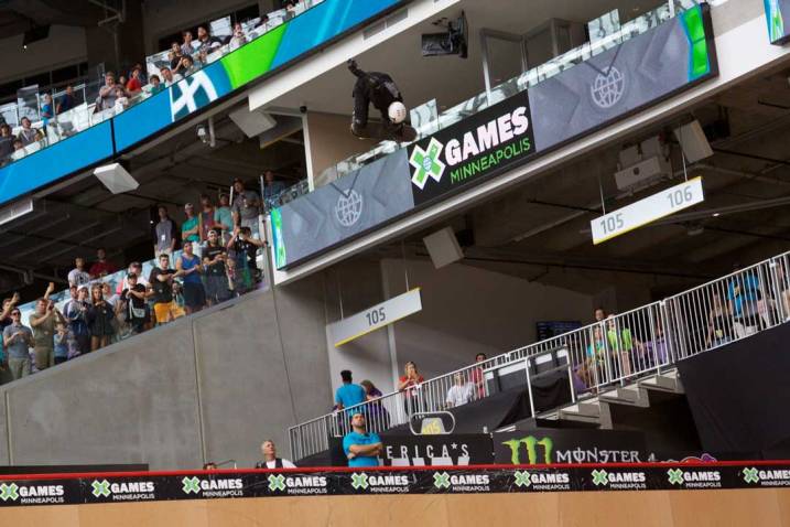 Leonardo Ruiz catching air during the Big Air competition at X Games Minneapolis 2017.