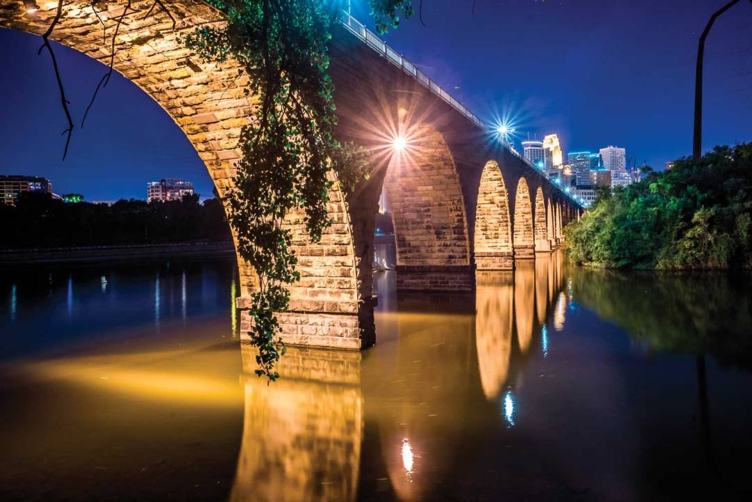 Stone Arch Bridge at night. Seven Wonders of the Twin Cities.