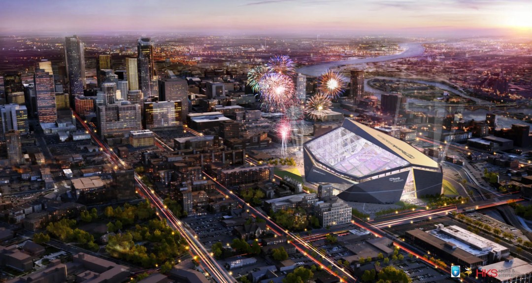 U.S. Bank Stadium Aerial View. Image by <a href=index-376.html target="_blank">U.S. Bank Stadium</a>