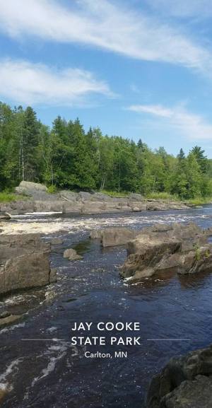 At Jay Cooke State Park, the St. Louis River flows smoothly over and around the rocks.